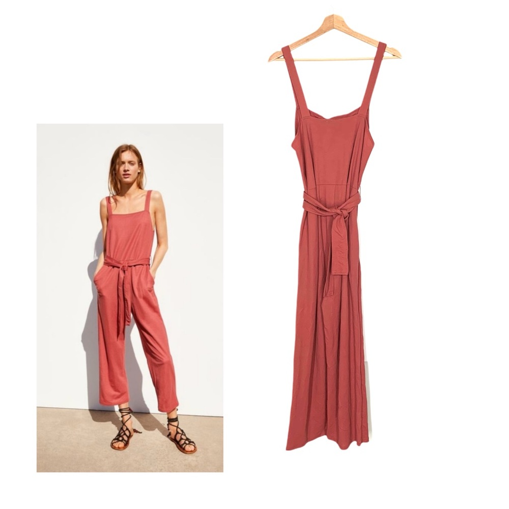 Zara Jumpsuit Side Pockets Wide Leg in Brick Red Size Medium